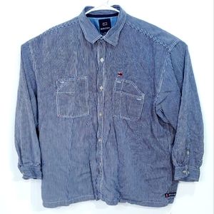 VTG BUGLE BOY JEAN COMPANY Striped Blue Button Down Mens Shirt 3XL 100% Cotton